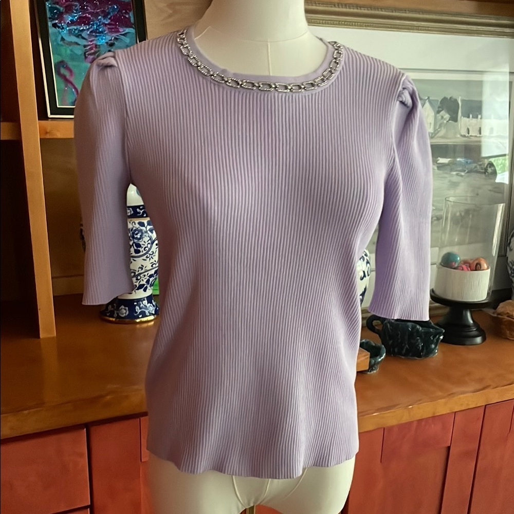 Nanette Lepore NWOT Lavender Ribbed Jewel Women's Top Small - Picture 9 of 9